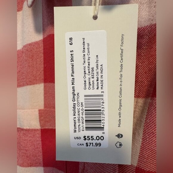 Pact Sustainable Fashion Gingham Mila Flannel Shirt - NWT - Picture 7 of 7